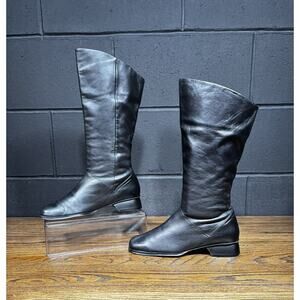 Vintage 90s Y2K STUDIO WORKS Tall Black Leather Square Toe Boots Women’s 6.5 M